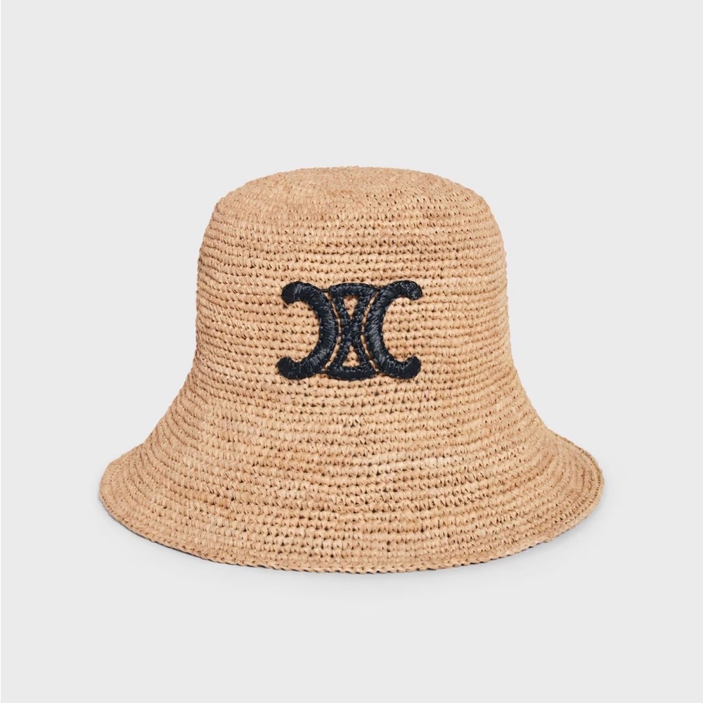Celine TRIOMPHE BUCKET HAT IN RAFFIA New with dust bag